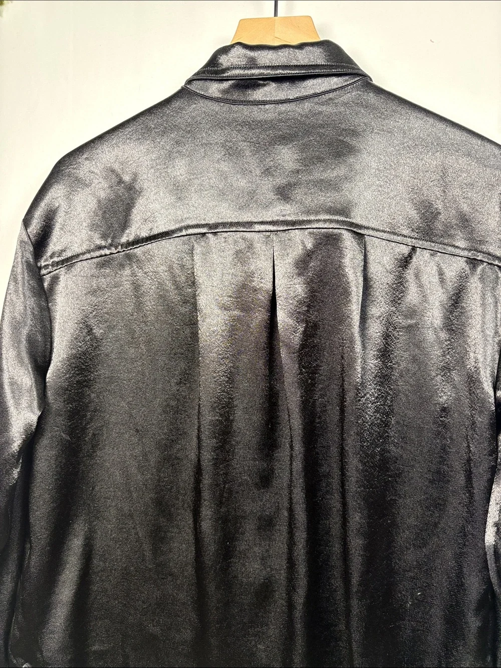 FREE PEOPLE Shooting for the Moon Button Down Black Silky Shirt size medium